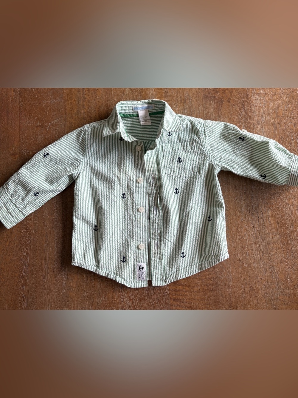 Janie and Jack Light Green Anchor Button-Down Shirt